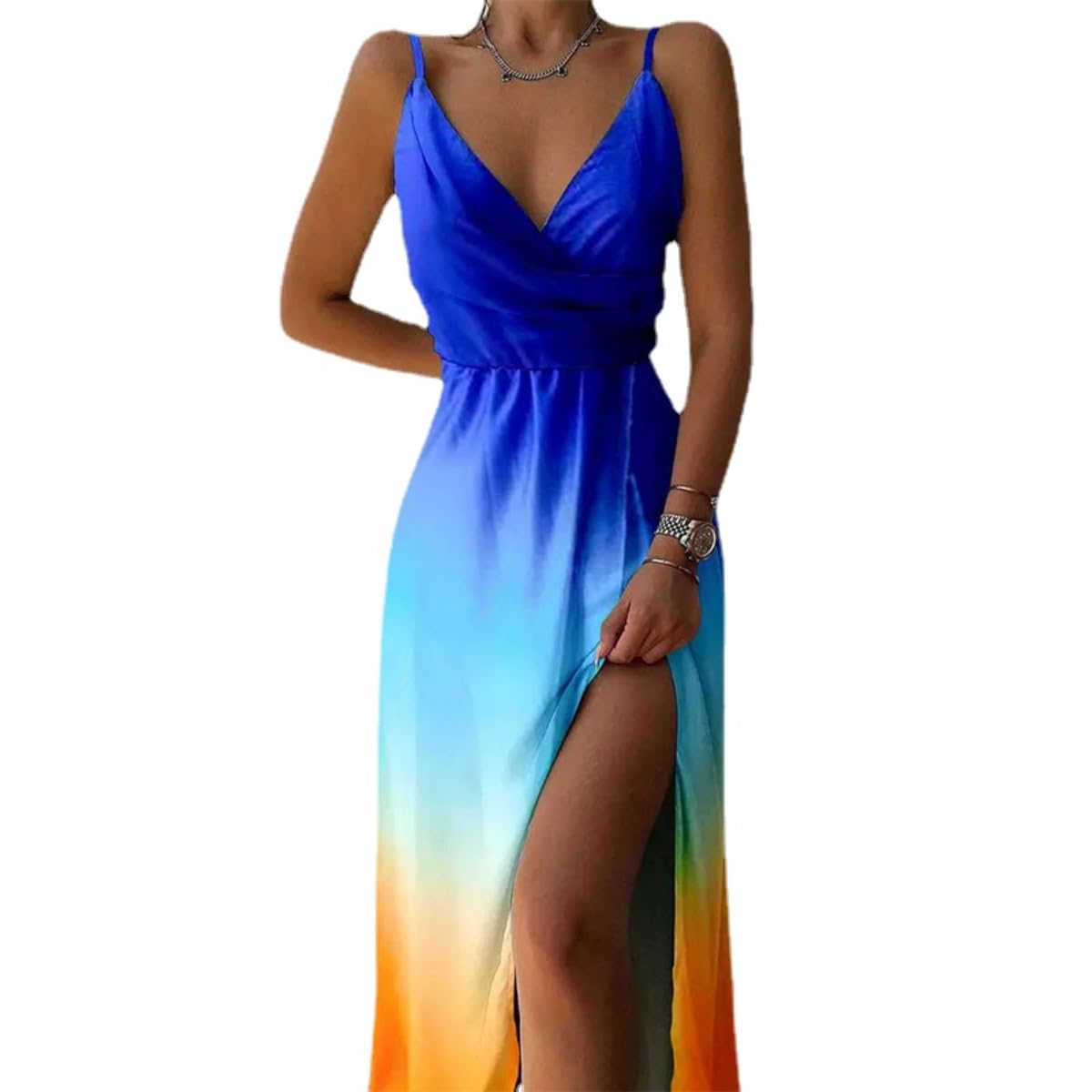 New Aliexpress Ebay Halter V Neck Slit Print Commuter Dress | Desertcart  BAHRAIN