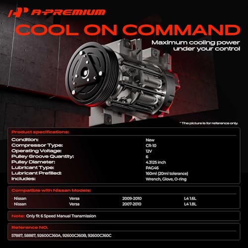 A-Premium AC Compressor Compatible with Nissan Versa 1.8L 2007-2010, Versa 1.6L 2009-2010, with 6 Groove Pulley by A-Premium - Used condition - Image 2