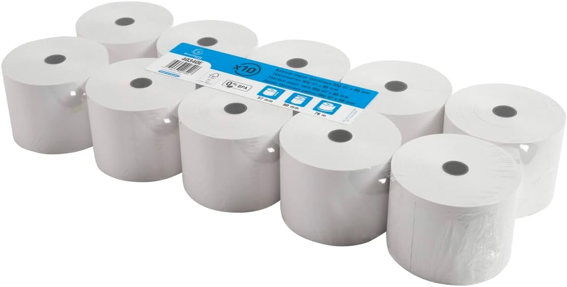 Exacompta 40340E Thermal Paper Rolls BPA-Free 55 g Width 57 mm Diameter 80 mm Pack of 10
