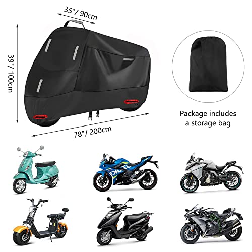 Seceles 300D Motorcycle Cover, Heavy Duty Durable Waterproof Outdoor All Season Protection Scooter Cover With 5 Reflective Strips And 2 Lock-Holes Fits Up To 78" Kawasaki Yamaha Honda Harley (M) #TOP6