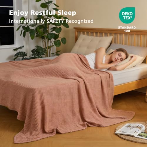 Image of EMME Muslin Cotton Blanket Adults Heather Orange Red Throw XL 50 inchx70 inch
