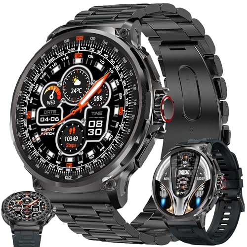 Relojes inteligentes para hombre (contestar/hacer llamadas), batería de 710 mAh, monitor de fitness de pantalla grande redonda de 1.85 pulgadas con monitor de presión arterial/frecuencia cardíaca,