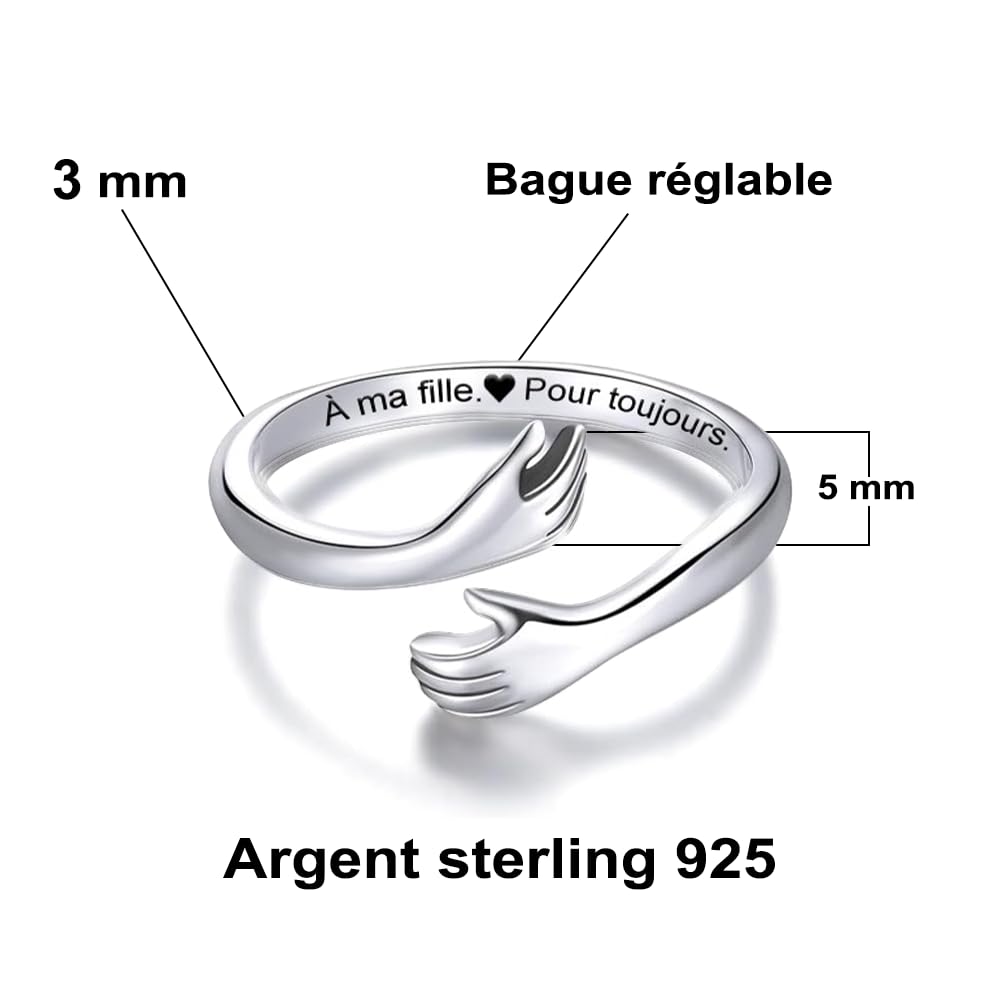 Bague pour Femme pour Fille en Argent Sterling 925 - Bague Inspirante et d'Encouragement pour Filles - Taille Ajustable pour Pouce - Bagues pour Elle