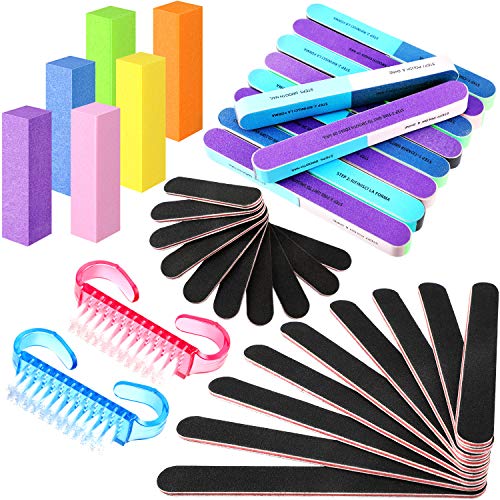 38 Pieces Nail Files and Buffers Kit Included 36 Pieces Assorted Nail File Buffers Emery Boards Nail Buffer Blocks Professional Manicure Tools with 2 Pieces Handle Grip Nail Brushes