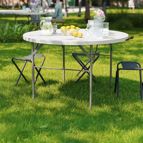 Flash Furniture Freeman 4' Round Plastic Folding Table with Carrying Handle, Plastic Foldable Table for Indoor/Outdoor Events, White by Flash Furniture - Image 3