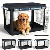 Dog Crate Cover,Fits Most 42-inch Dog Crates,Unique Knife Cloth (More Durable and Heavy Duty)+ EVA Transparent Material,with Waterproof Sunshade Cover,Waterproof Dog Kennel Cover,Black(Cover Only)