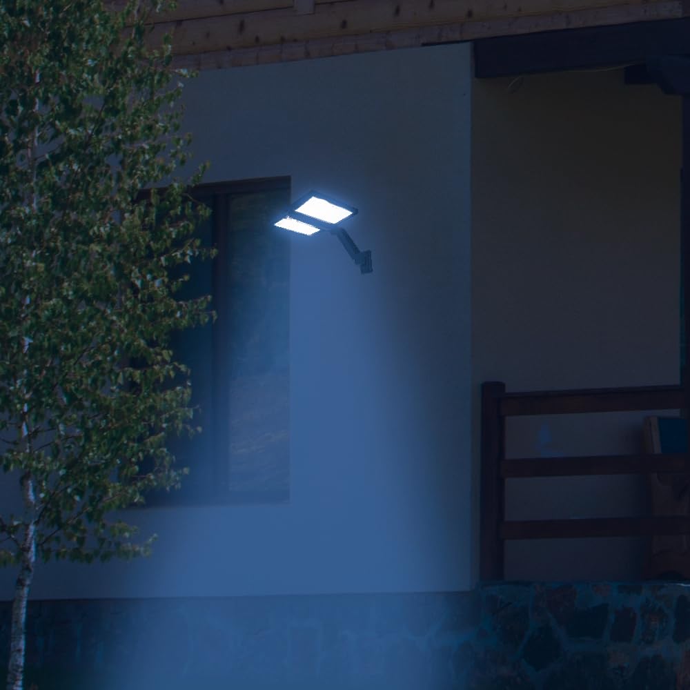 Lumisky Faretto solare 2 teste nero potente luce LED bianco CLIPPER BLACK 37cm con sensore di movimento orientabile