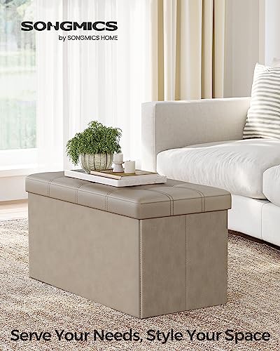 Image of SONGMICS Mazie Collection - 30 Inches Folding Storage Ottoman Bench, Ottoman with Storage, Foot Rest Stool, Load 660 lb, for Living Room, Synthetic Leather, Camel Brown ULSF040R01