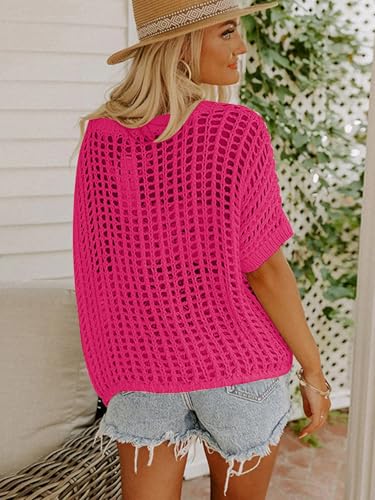 Image of Crochet Tops for Women Off The Shoulder Beach Coverup for Swimsuit Oversized Hollow Out Summer Tops