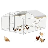 Large Metal Chicken Coop, Outdoor Chicken Run, Backyard Chicken Coops with Secure Lock and Weatherproof Cover for Chickens and Small Animals (12.6FT with Ladder)