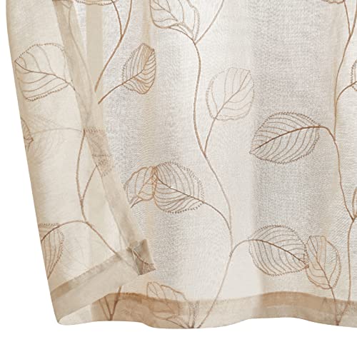 Cortina de cenefa transparente beige para sala de estar con paso de barra 8