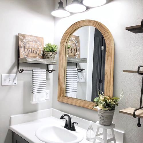 LOSOUR 2 Pack 40x30 Inch Arched Mirror, Farmhouse Solid Wood Frame Wall Mirror, Bathroom Mirrors, Vintage Mirror for Bathroom, Living Room,Bedroom, Entryway, Hallway,Foyer (Brown, 2 Pack-40"L x 30"W) — view 2