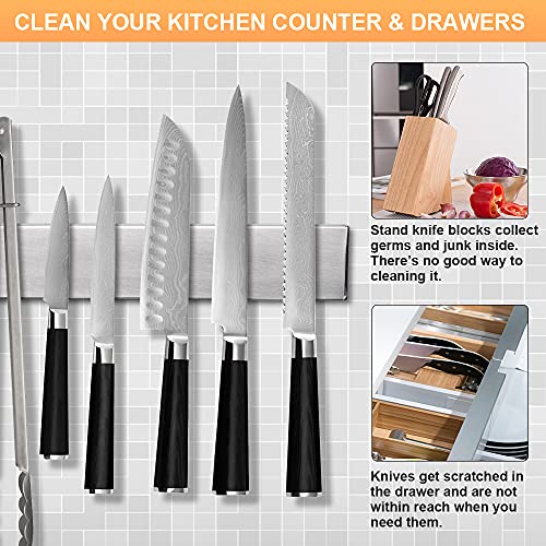 Barra Magnetica per Coltelli Ninonly 30cm(12inch) Barra Magnetica Portacoltelli Magnetico Adesiva in Acciaio Inox, Striscia Banda Pensile per Bistecca/Cuoco/Coltelli da Cucina - immagine 5