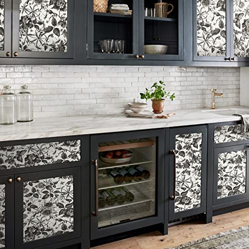 Jiffdiff Black And White Floral Wallpaper Vintage Wallpaper Vinyl Self-Adhesive Wallpaper (15.7 X 393.8 Inch) #TOP2