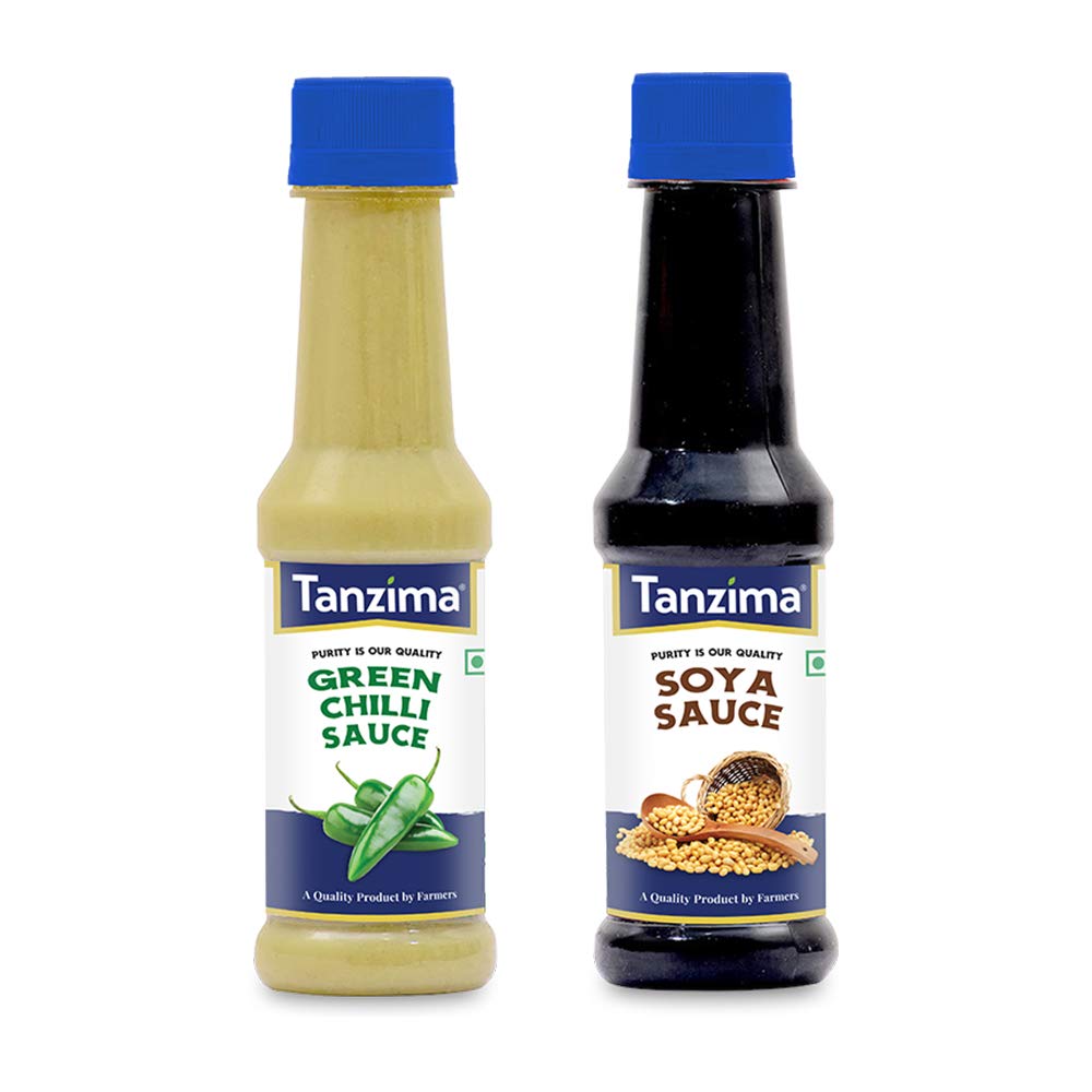 Tanzima Green Chilli Sauce and SOYA Sauce, Combo Offer Pack of 2 (200g Each)