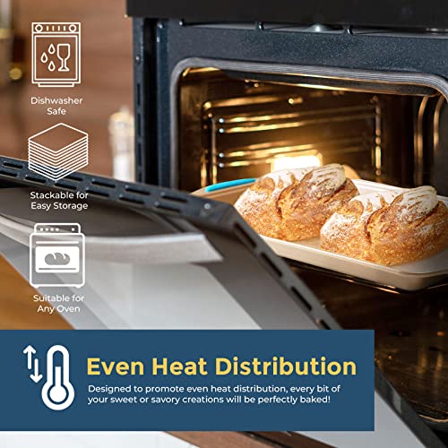 Cookie Sheet Baking Pan 2 Piece Set, Gold Nonstick Trays With Blue Silicone Hand Grips Oven Bakeware Pans Set, Premium Quality Carbon Steel Baking Tray Sheets By Perlli #TOP4