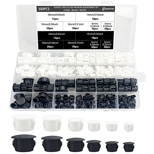 300pcs Kunststoff Abdeckkappen für Bohrlöcher keramische Fliesenloch, Schraubenabdeckung, Möbelloch, runde Dekoration, 6-Größen (schwarz/weiß)