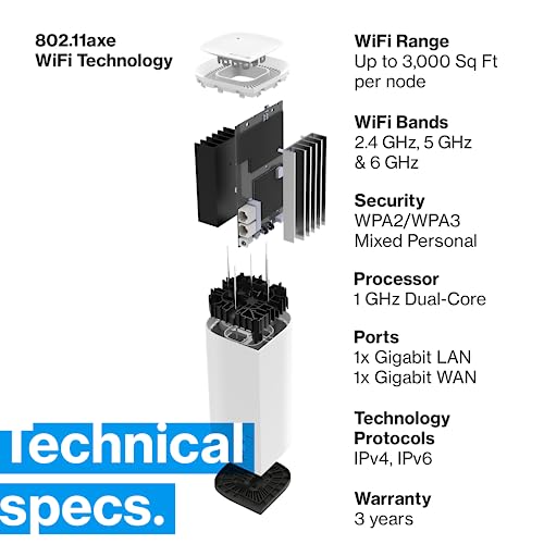 Image of Linksys Velop Pro 6E WiFi Mesh System | Three Cognitive Tri-Band routers with 5.4 Gbps (AXE5400) Speed | Whole Home Coverage up to 9,000 sq ft | Connect 200+ Devices | 3Pk MXEC623 | 2023 Release