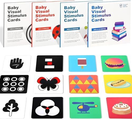 High Contrast Baby Flashcard, 64 PCs 128 Page Black White Colorful Visual Stimulation Learning Activity Card for Babies Ages 0-3-6-12-36 Months, Newborn Infants Toys Gift, for Baby Sensory Develop
