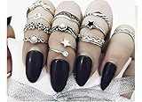 BERYUAN 11Pcs Pearl Crown Black White Star Knuckle Ring Set Silver Vintage Ring Set Gift For Her for Women and Girls teens Jewelry Rings Size 3 4 5 6