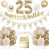 Decoracion Cumpleaños 25 Años Mujer Hombre, Globos 25 Dorado Blanco, 25 Años Decoracion Cumpleaños, Pancarta De Feliz Numero 25 Globo para Mujer