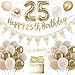 Deko 25. Geburtstag Frau Mann, Luftballon 25. Sand Weiß Gold, Geburtstagsdeko 25 Jahr, Banner Deko Konfetti Ballon Geburtstag Tortendeko für Party Dekoration