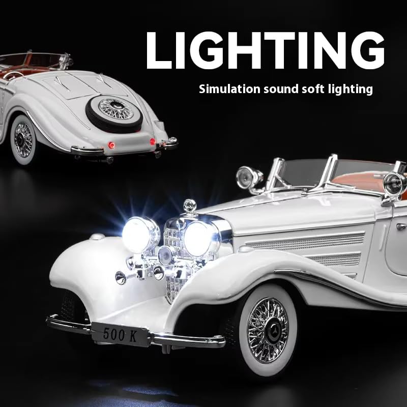 Image of Alokik Enterprise Compatible for 1:24 Mercedees Benz 500K Toy Car Model, Diecast Collectible Pull Back Model Car with Sound and Light, Toy Gift Vehicles for Adults Kids Boys Girls 【Silver Color】