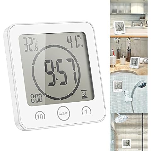 Tägliche wasserdichte Duschuhr, Badezimmer-Dusche-Timer-Wecker mit großer LCD-Anzeige Luftfeuchtigkeit Temperaturanzeige Timer-Steuerung Countdown-Timer-Uhr für Home Kitchen Badezimmer Cover