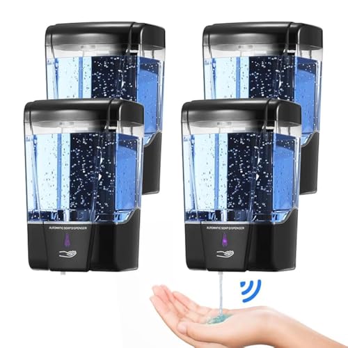 4 Pack Automatic Soap Dispenser Touchless 600 ml / 20 oz Commercial Hand Soap Dispenser Wall Mount Hand sanitizer Dispenser for Bathroom Offices Home Kitchen HotelBlack