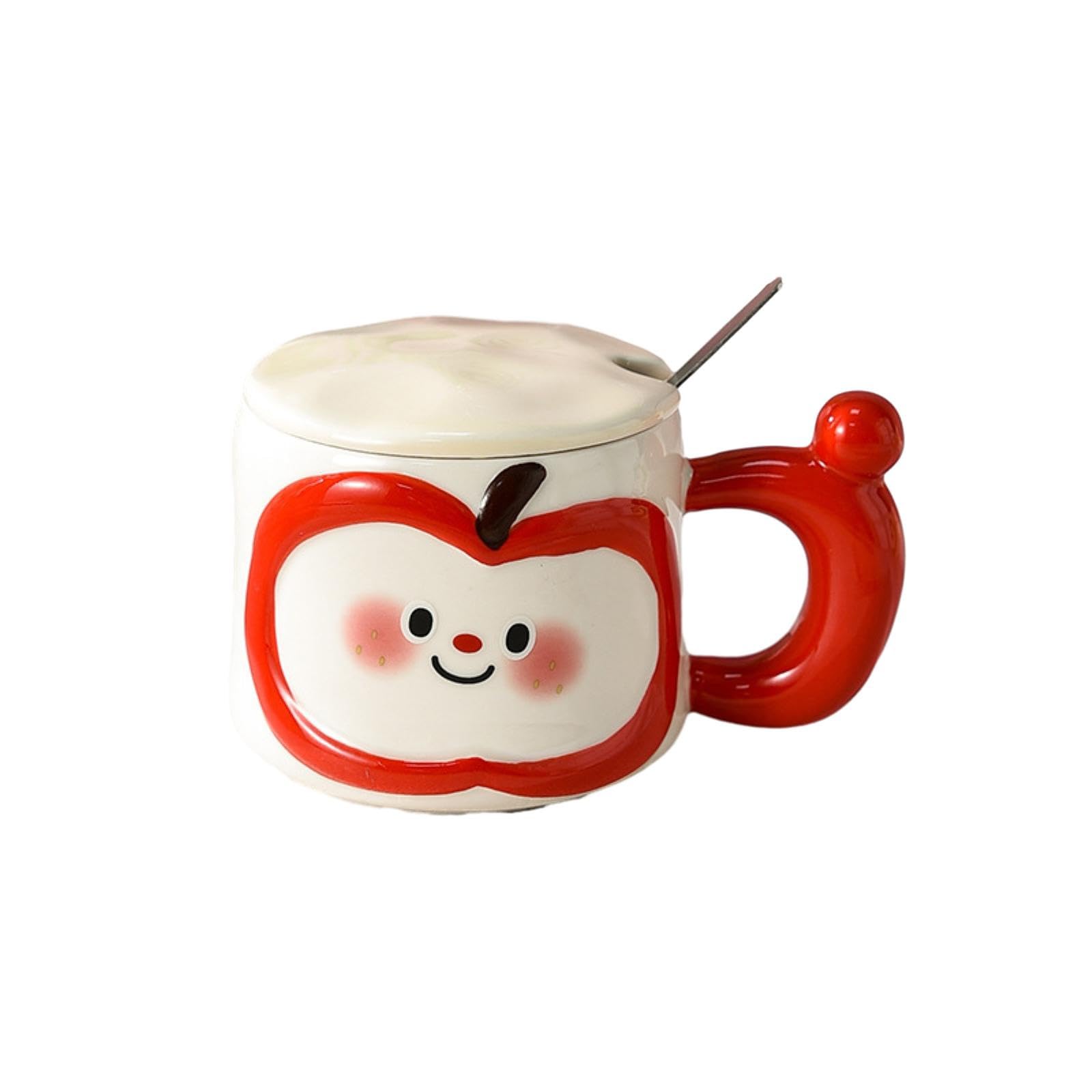 Bonita taza de cerámica para parejas de 400 ml con tapa, color rojo, 400 ml