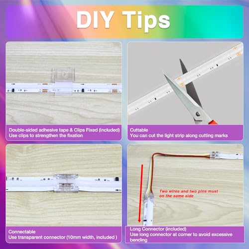 Image of DAYBETTER RGB Smart IC COB LED Strip Lights, High Density Uniform LED Lights with Built-in IC Chips, App-Control, Flexible Dream Color COB Lights with 24V Adapter for Bedroom, Holiday Decor, 32.8ft
