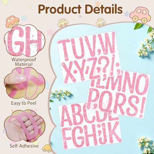 Image of Glitter Letter Stickers, 3 Inch Large Letters for Poster Board (Pink) | 160 PCS,Self-Adhesive,Vinyl Alphabet Stickers,Bulletin Board Letters for Classroom,Party,DIY Crafts,Home,Office,Mailbox Decor