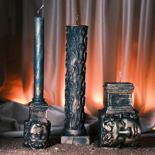 Handcrafted-Medusa-Candle-Set-Greek-Mythology-Inspired-Home-Decor-3-Piece-Candle-Collection-with-Ancient-Medusa-Head-Sculptures-Perfect-for-Living-Room
