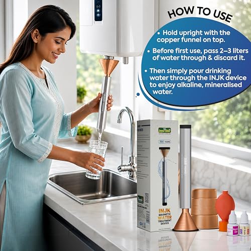 Image of Jeena Sikho INJK Magnetic Water Treatment Device | Water Revitalizer with Gold, Silver, Platinum, Copper, Magnets & Mineral Pebbles | Provides Better Hydration, pH Balance & Mineral Retention