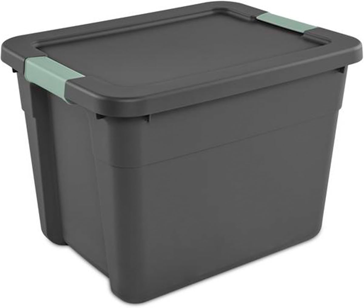 Sterilite 24 Pack Latch Tote, Stackable Plastic Storage Container, 12 Gallon, Gray/Green