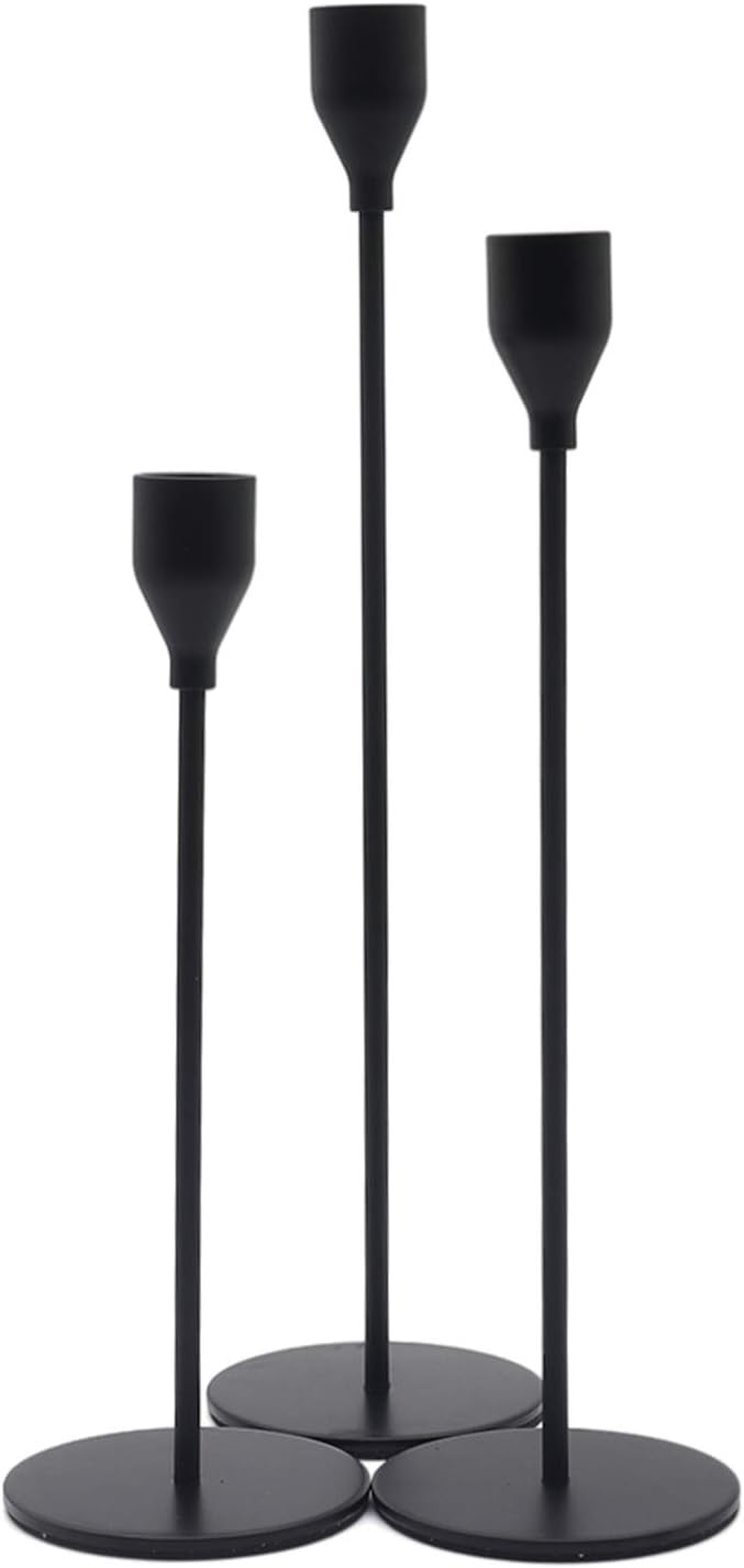 Denique Matte Black Candle Holders Set of 3, Tall Candlestick Holder for Taper Candles, Metal Candelabra for 3/4inch Candles, Ideal for Wedding, Dinning, Party, Interior Decorating : Home & Kitchen
