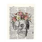 JioJio Chan Human Anatomy Vintage Dictionary Art Print Skull Anatomy Art Print with Floral and...