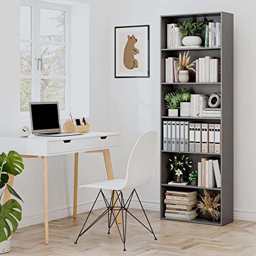 Fotosok 6-Tier Open Bookcase And Bookshelf, Freestanding Display Storage Shelves Tall Bookcase For Bedroom, Living Room And Office, Dark Gray #TOP1