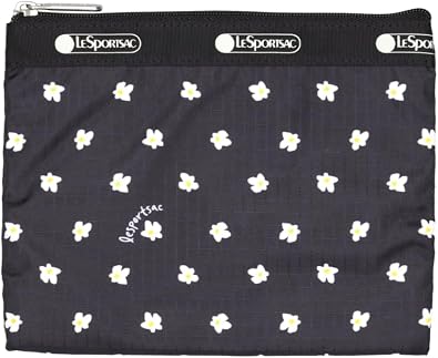 LeSportsac Ditsy Daisy Classic Hobo Crossbody Bag + Cosmetic Bag, Style 7520/Color HC86, Whimsical & Playful Artfully Arranged White Daisy Flowers with Sunny Yellow Center Celebrate Natures Renewal