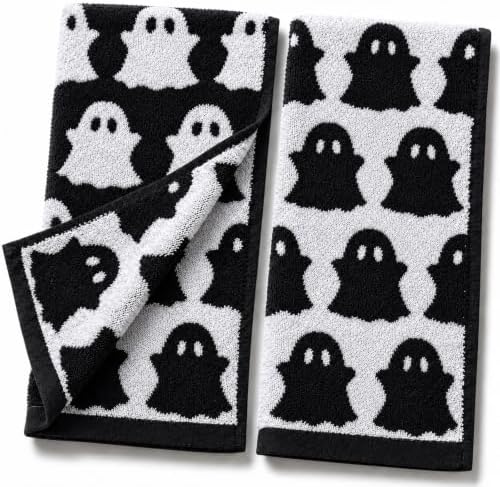 2Pcs Halloween Ghost Hand Towels, Black White Decor for Home/Kitc...