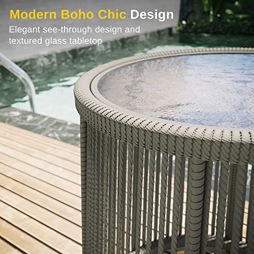 EAST OAK Breezeway Patio Furniture Set, 3-Piece Outside Bistro Set Handwoven Rattan Wicker Chairs with Waterproof Cushions, Tempered Glass Table, Outdoor Conversation Set, Ivory White & Jungle Green by EAST OAK - Image 7