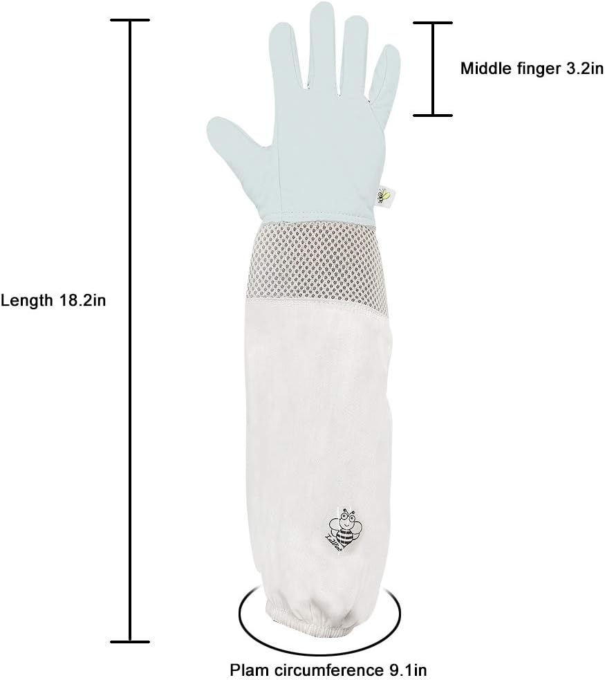 Luwint Kids Premium Goatskin Leather Beekeeping Gloves Beekeeper Protective Gauntlets with Ventilated Mesh Sleeve Cuffs