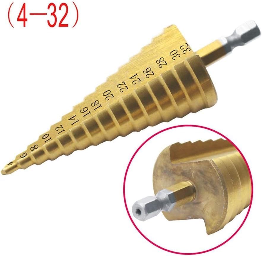 Brocas de metal, broca escalonada ranurada en espiral, juego de brocas escalonadas Hss de 3 piezas Brocas hexagonales cónicas recubiertas de titanio Cortador de orificios Taladros escalonados centrale
