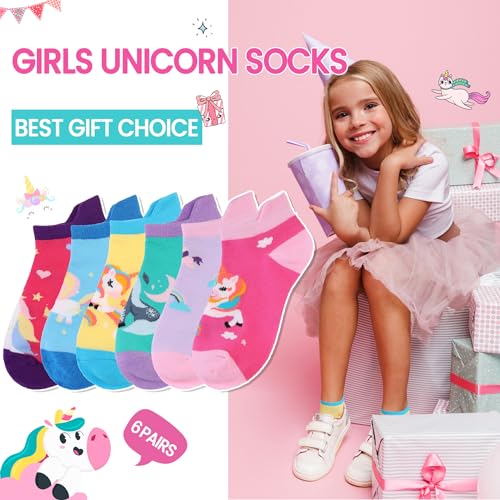 Image of WEVIAS Kids Girls Socks Unicorn Ankle Funny Cartoon Low Cut Cotton Cute Novelty Fashion Toddler No Show Silly Socks 6 Pairs