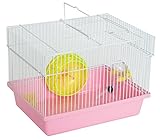 YML Single Story Dwarf Hamster Cage with Small Wheel/Dish and Water Bottle/Plastic Base, Pink, 10.5' x 8' x 7.75'