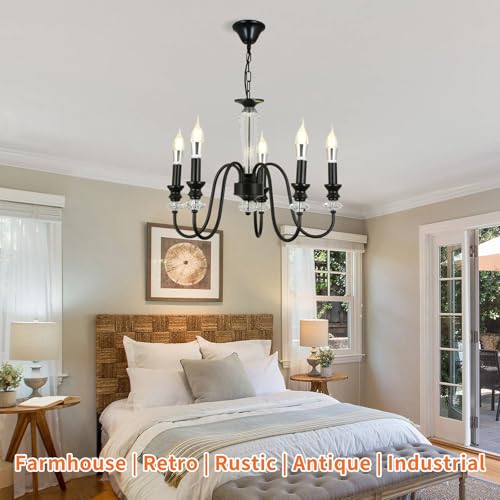 GreeLustr Black Chandelier, 5-Light Farmhouse Candle Pendant Light