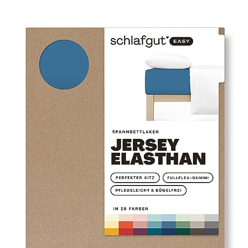 Schlafgut Easy Jersey Elasthan Spannbettlaken 140x200 bis 160x220 Blue Mid, Spannbetttuch aus superweicher Baumwolle mit Elasthan