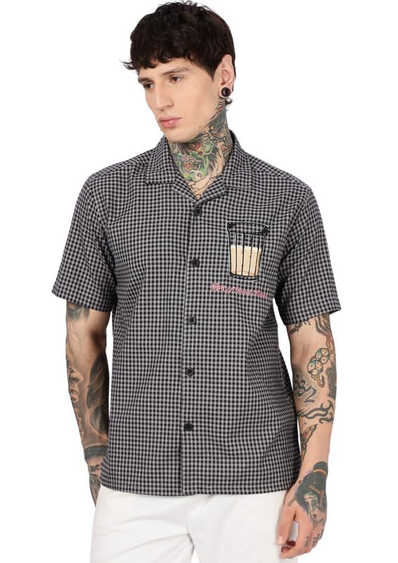 Chai Checks Embroidery Cuban Shirt | Full Sleeve | Cuban Collar | Black (ECGTM-$P)-image-17