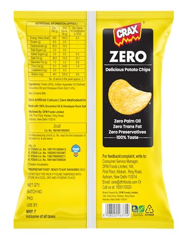 Image of Crax Zero Potato Chips Classic Salted Snacks 65g /70g (Weight may vary)