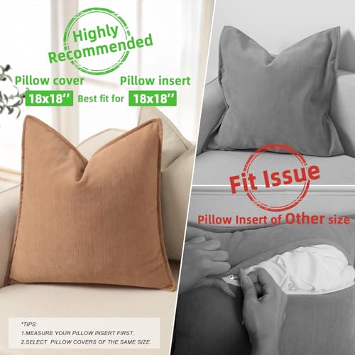 ZWJD Camel Pillow Covers 18x18 Set of 2 Chenille Throw Pillow Covers with Elegant Design Soft and Luxurious Decorative Throw Pillows for Couch, Bed, and Home Decor